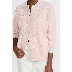 DEMYLEE Topher Cardigan in Pale Peach Pink Organic Cotton Cable Knit Size Small